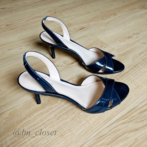 navy blue kitten heel sandals